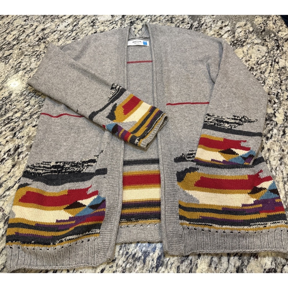 Sparrow Anthropologie Size Large Open Front Cardigan Sweater Striped Knit Aztec